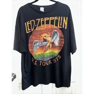 Led Zeppelin U.S. Tour 1975 Tee 2X Delta Pro Weight Black Band T-Shirt VTG STYLE